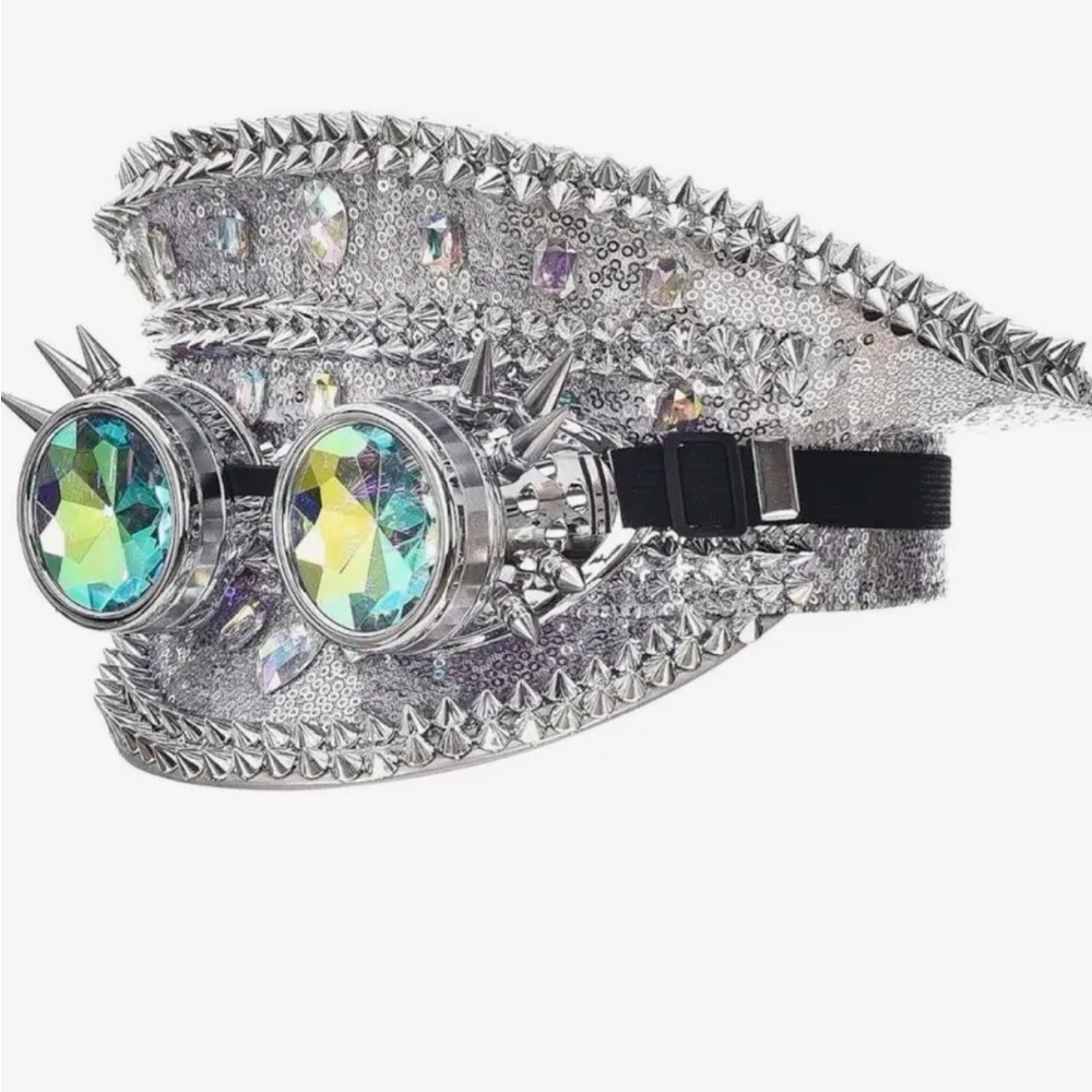 Burning Man Silver Spiked Goggles Hat – Festival Costume